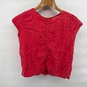 C&C California Coral Red Linen Cap Sleeve Button Front Cropped Top Women's Small